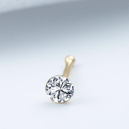 14K Yellow Gold Solitaire Cubic Zirconia Nose Ring
