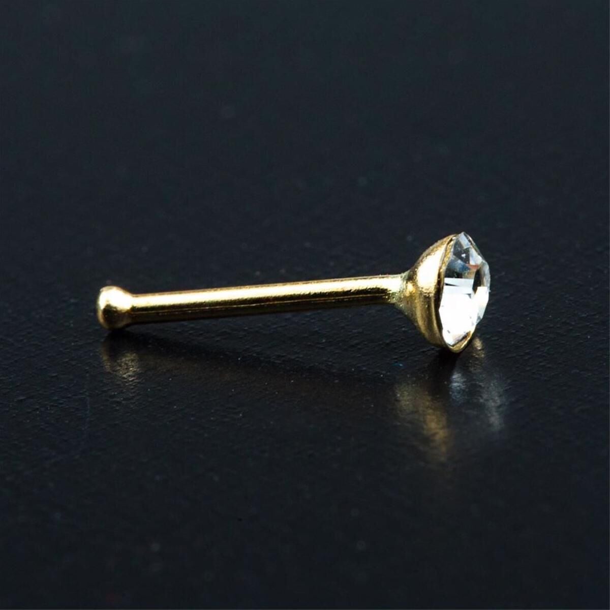 14K Yellow Gold Solitaire Cubic Zirconia Nose Ring