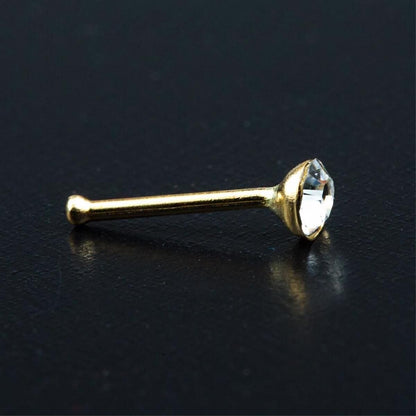 14K Yellow Gold Solitaire Cubic Zirconia Nose Ring