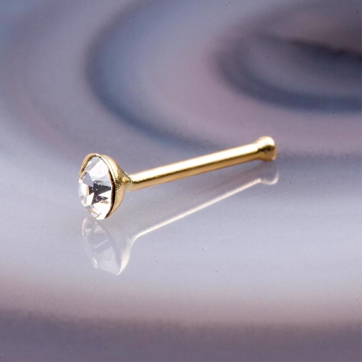 14K Yellow Gold Solitaire Cubic Zirconia Nose Ring