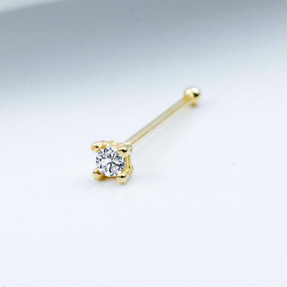 14K Yellow Gold Solitaire Cubic Zirconia Nose Ring (0.08 g)