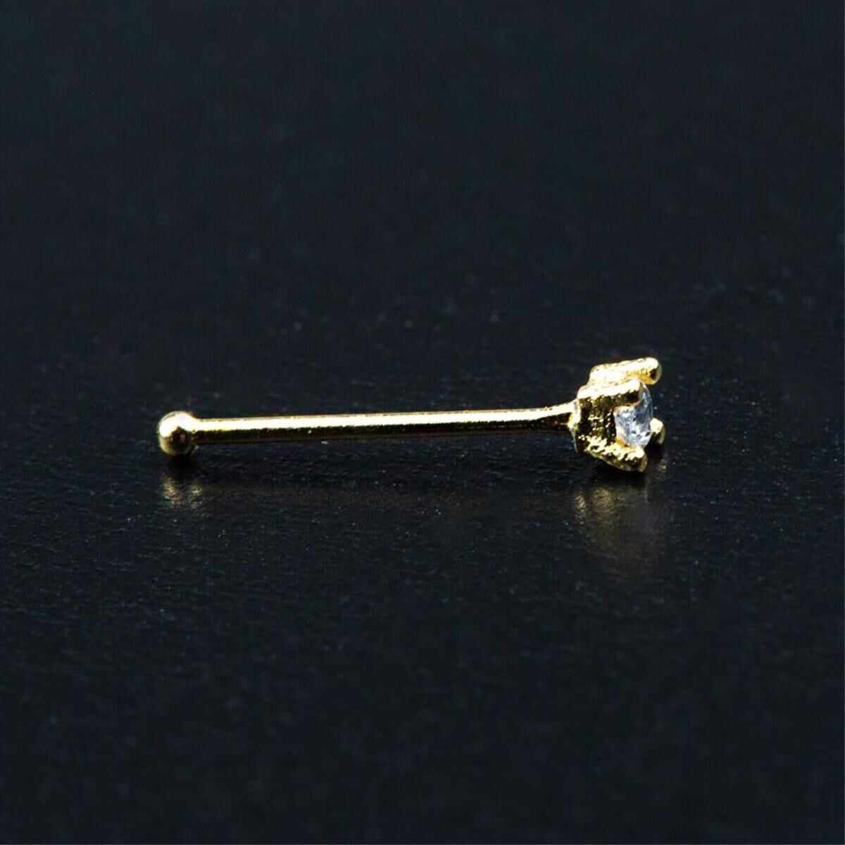14K Yellow Gold Solitaire Cubic Zirconia Nose Ring (0.08 g)