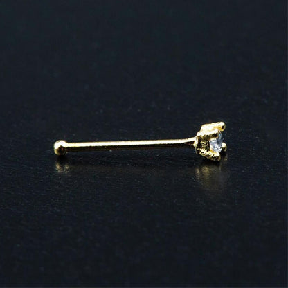 14K Yellow Gold Solitaire Cubic Zirconia Nose Ring (0.08 g)