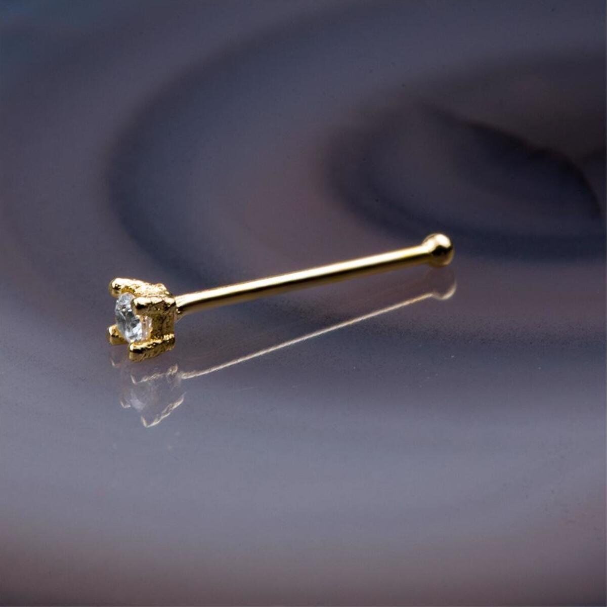 14K Yellow Gold Solitaire Cubic Zirconia Nose Ring (0.08 g)