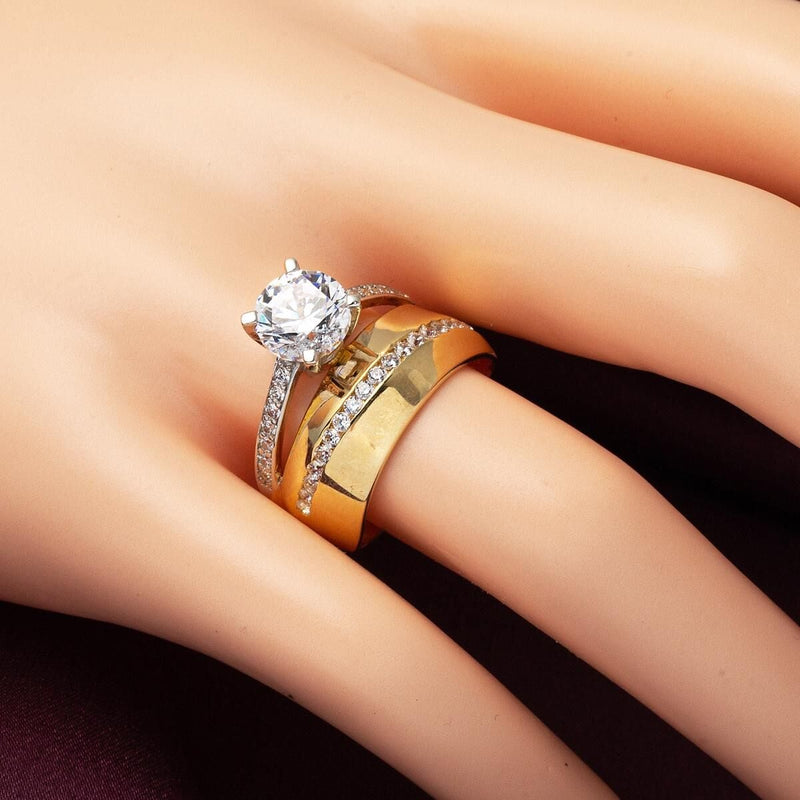 14K Yellow Gold Solitaire Wedding Band Cubic Zirconia Ring (3.86 g)