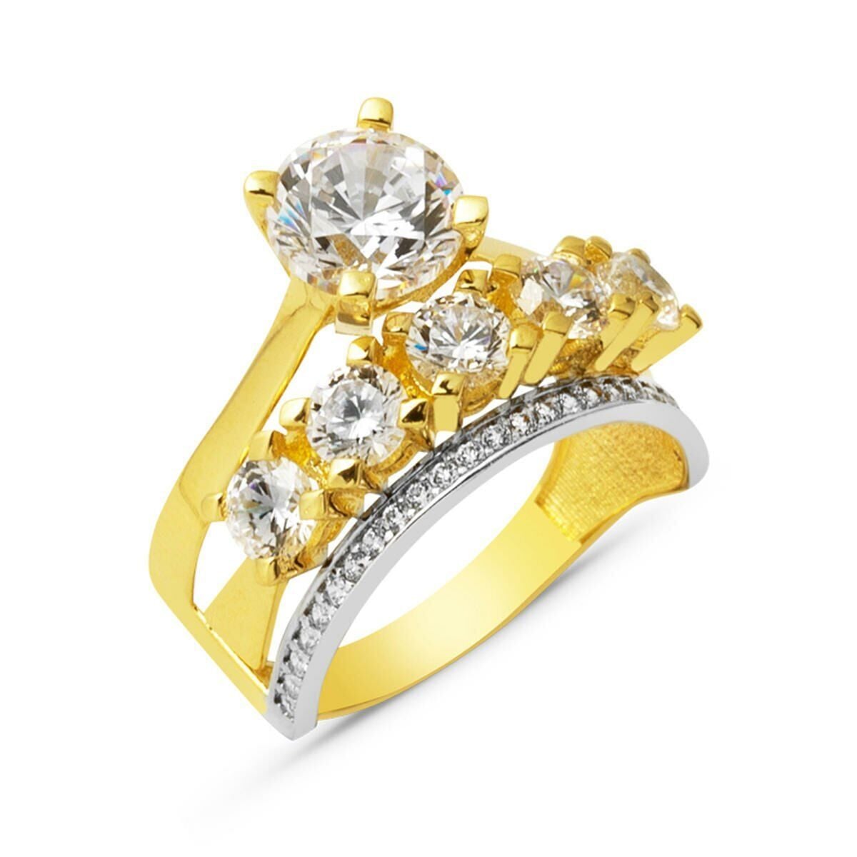 14K Yellow Gold Solitaire Five Stone Cubic Zirconia Ring (5 g)
