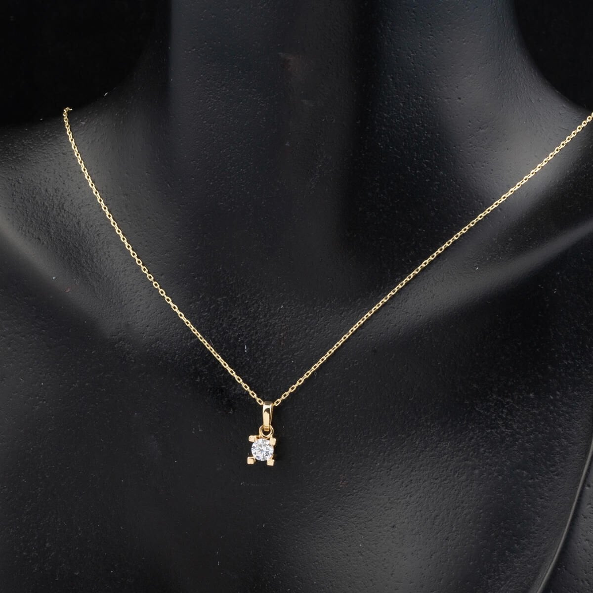 14K Yellow Gold Minimalist Solitaire Cubic Zirconia Necklace and Earrings Set (3.05 g)