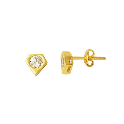 14K Yellow Gold Minimalist Solitaire Cubic Zirconia Earrings