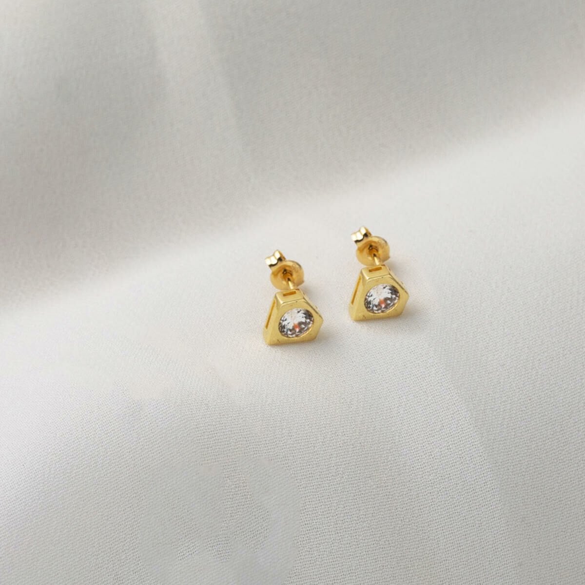 14K Yellow Gold Minimalist Solitaire Cubic Zirconia Earrings