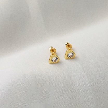 14K Yellow Gold Minimalist Solitaire Cubic Zirconia Earrings