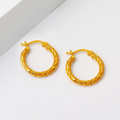 22K Yellow Gold Wire Braided Hoop Earrings