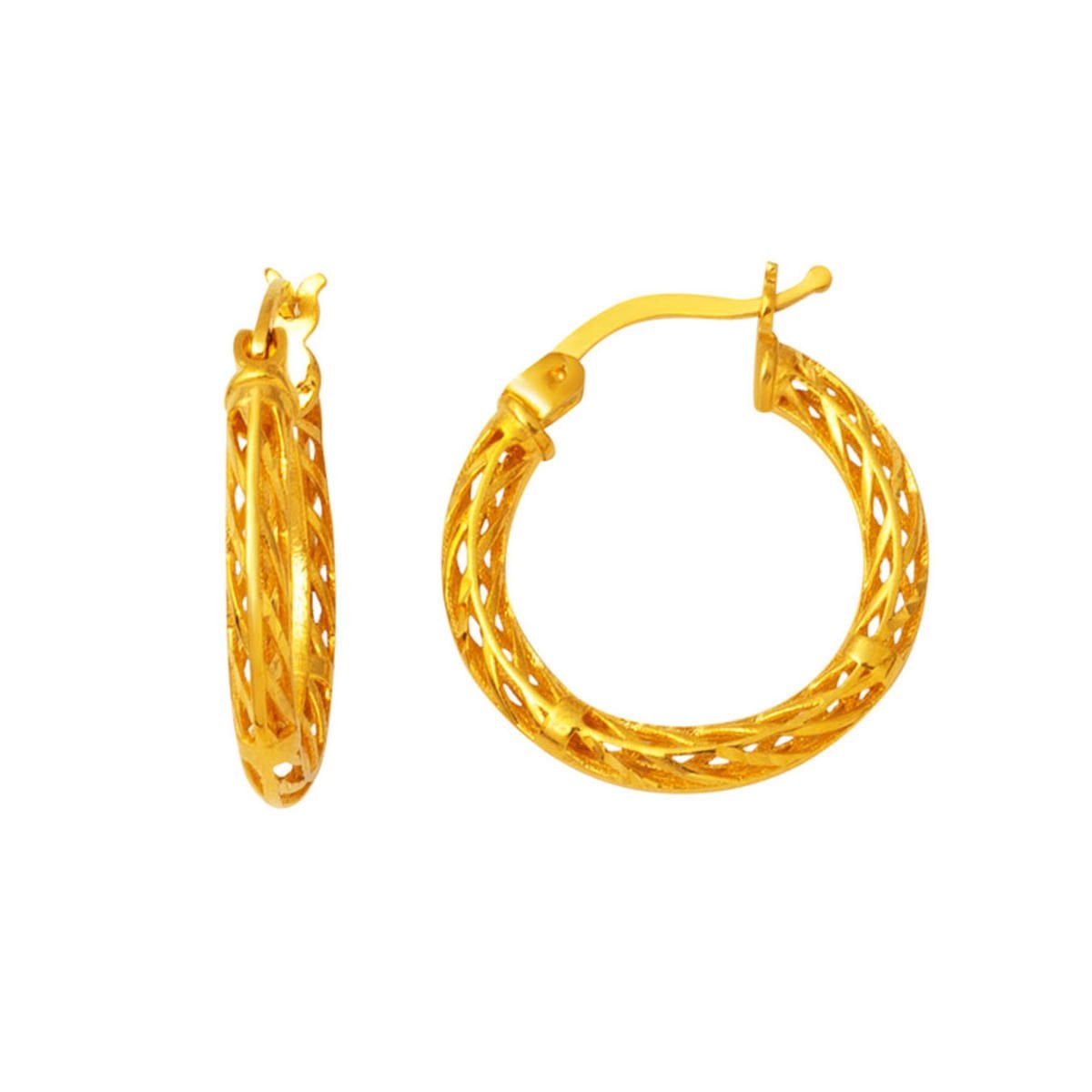 22K Yellow Gold Wire Braided Hoop Earrings