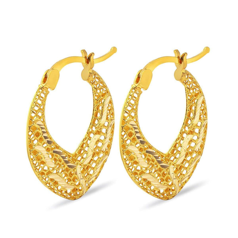 22K Yellow Gold Filigree Hoop Earrings