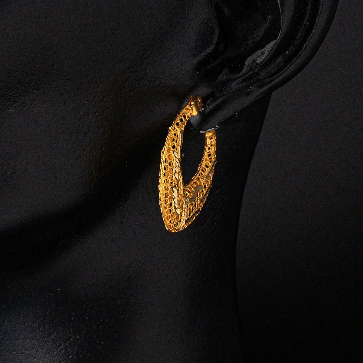 22K Yellow Gold Filigree Hoop Earrings