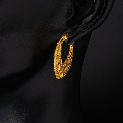 22K Yellow Gold Filigree Hoop Earrings