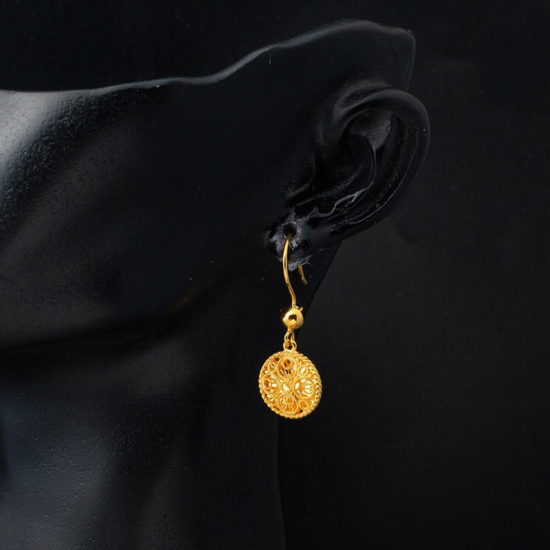 14K Yellow Gold Filigree Engraved Dangle Earrings