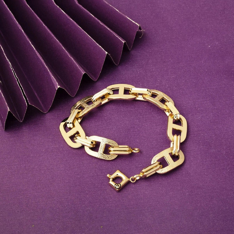 14K Yellow Gold Designer Inspired Hand Engraved Chain Bracelet