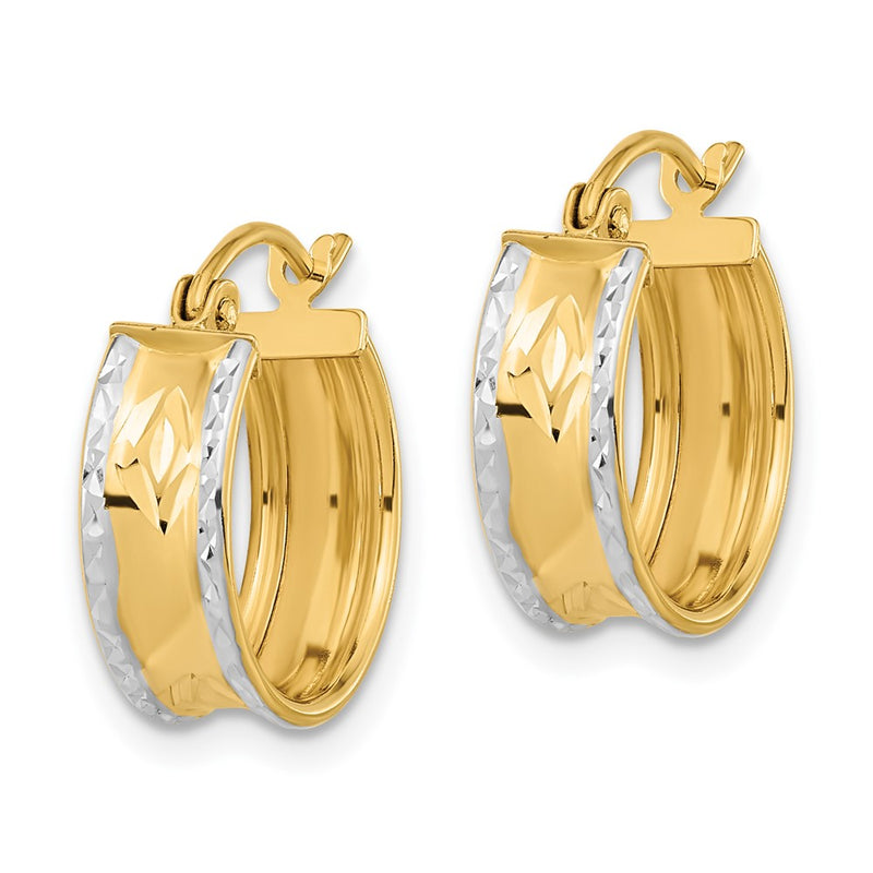 14K Yellow & Rhodium White Polished Diamond-Cut Hoops