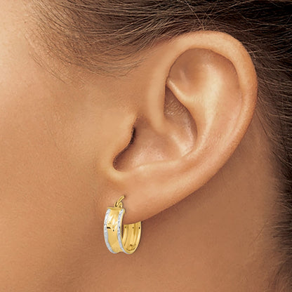 14K Yellow & Rhodium White Polished Diamond-Cut Hoops