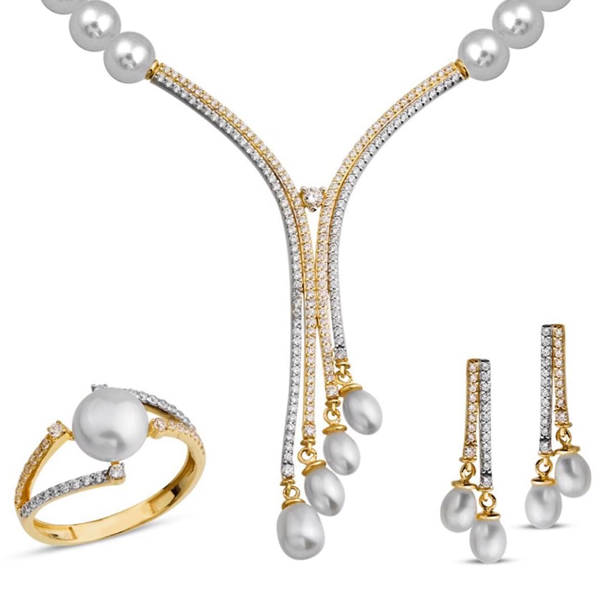14K Yellow Gold Thera Bridal Pearl Jewelry Set