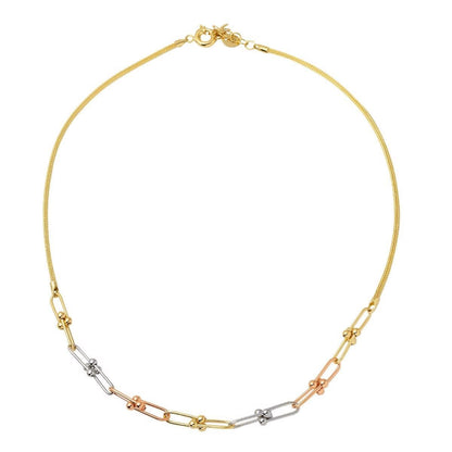 14K Yellow Gold Designer Inspired Paperclip Bead Chain Collar Necklace