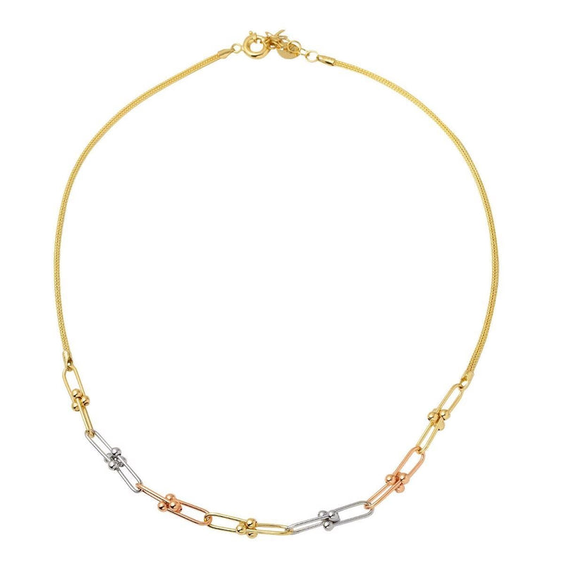 14K Yellow Gold Designer Inspired Paperclip Bead Chain Collar Necklace