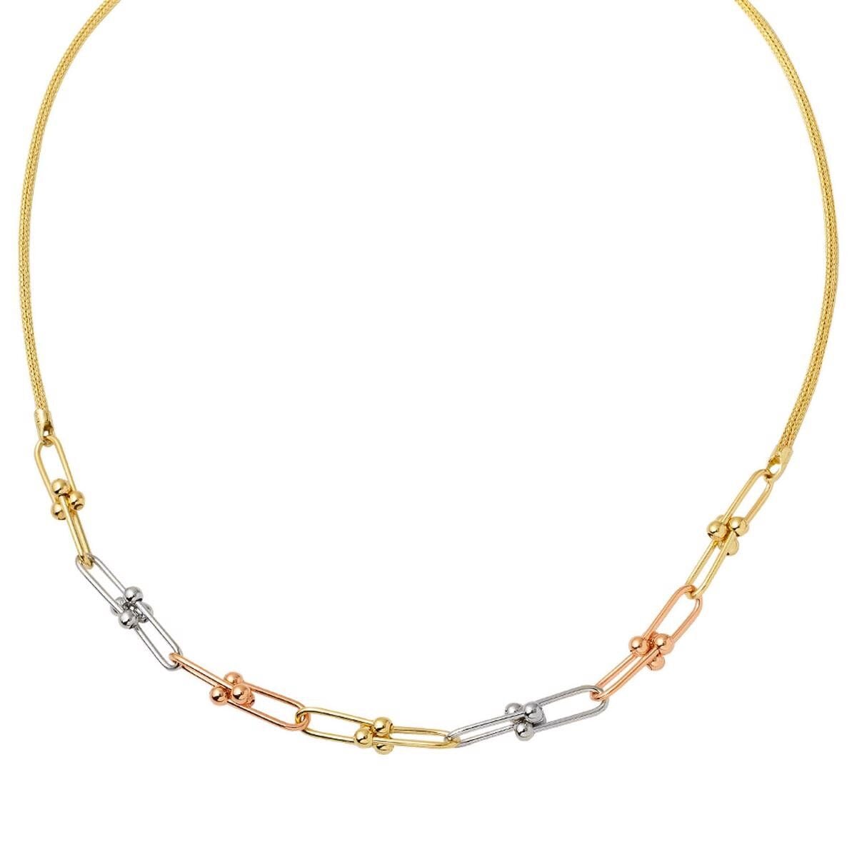 14K Yellow Gold Designer Inspired Paperclip Bead Chain Collar Necklace