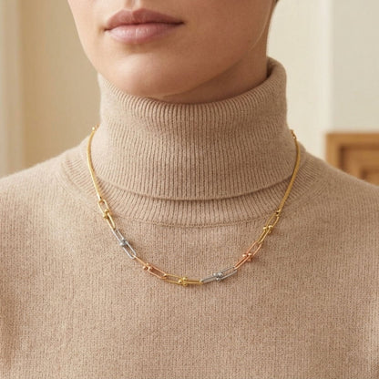 14K Yellow Gold Designer Inspired Paperclip Bead Chain Collar Necklace