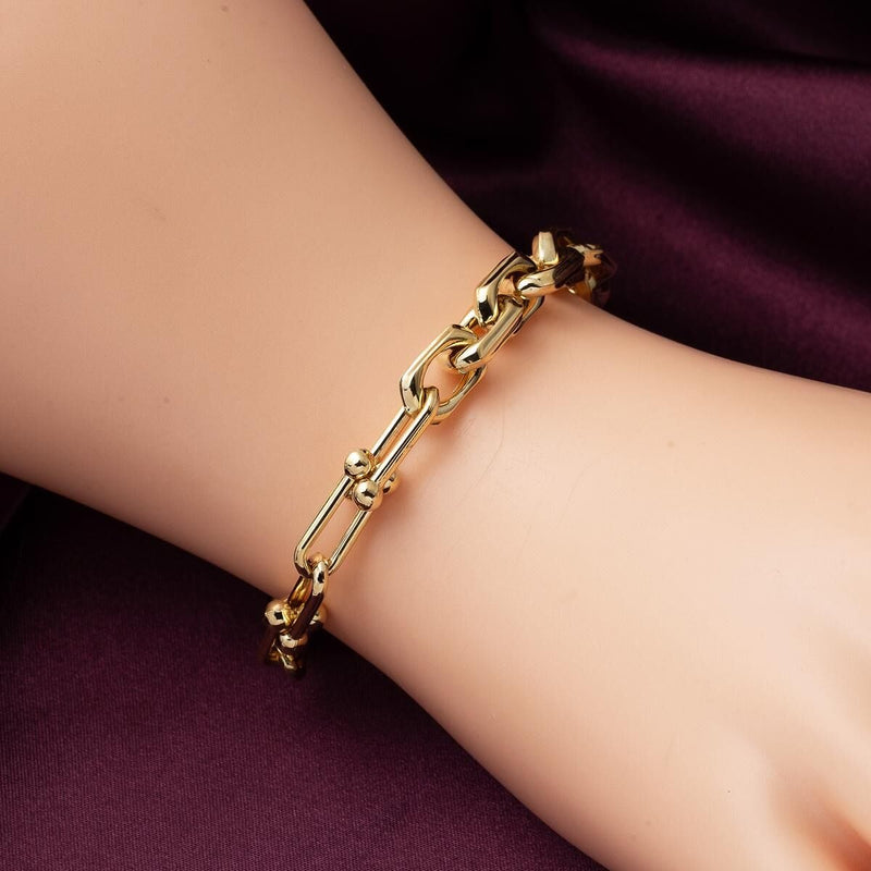 14K Yellow Gold Designer Inspired Hoop Chain Bracelet