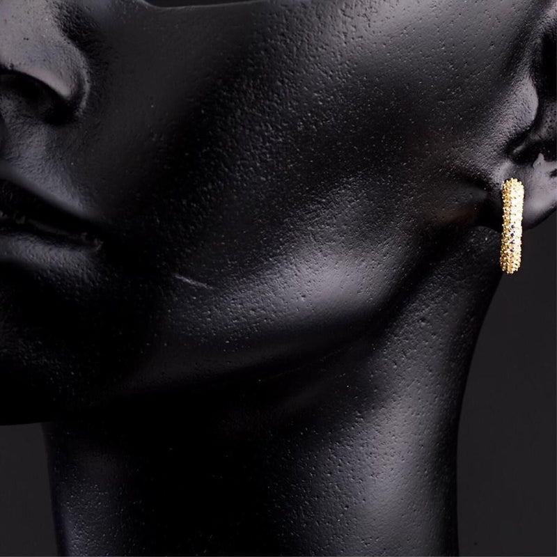 14K Yellow Gold Beaded Tennis Mini Hoop Cubic Zirconia Earrings