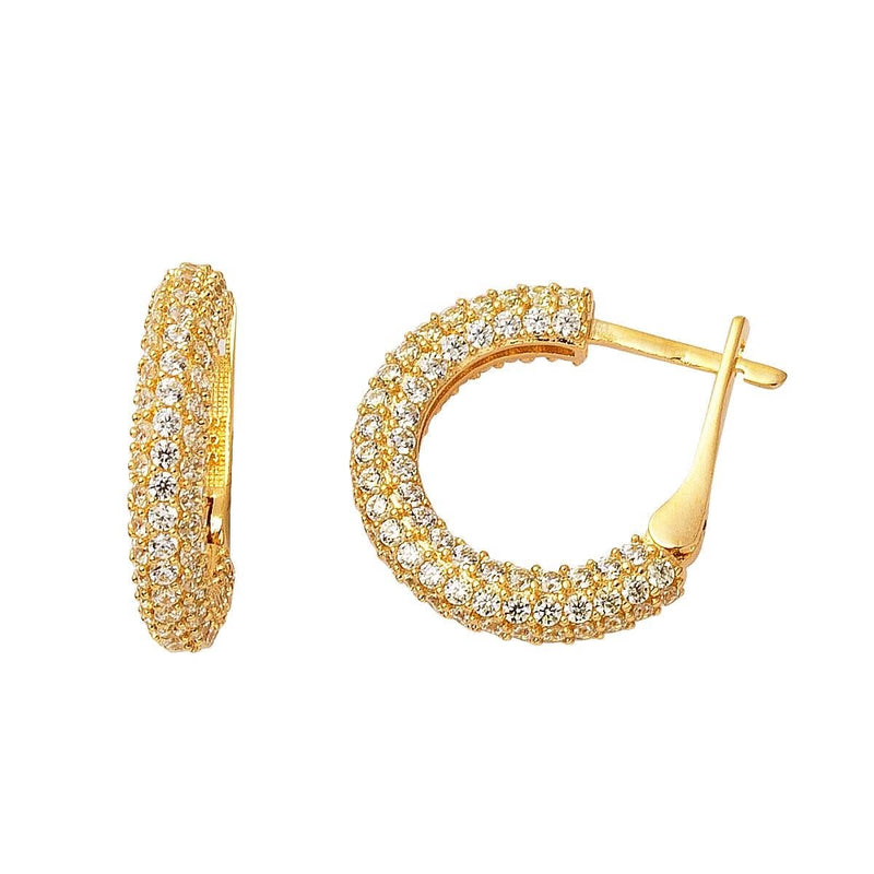 14K Yellow Gold Beaded Tennis Mini Hoop Cubic Zirconia Earrings