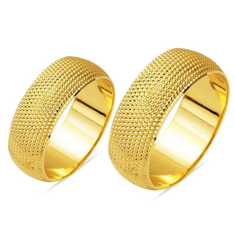14K Yellow Gold Milgrain Wedding Band Set