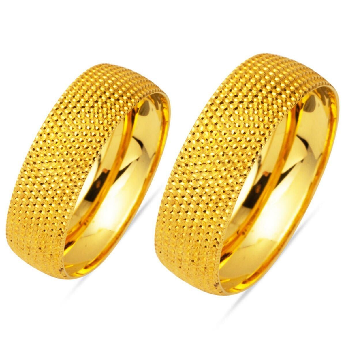 22K Yellow Gold Milgrain Wedding Band Set