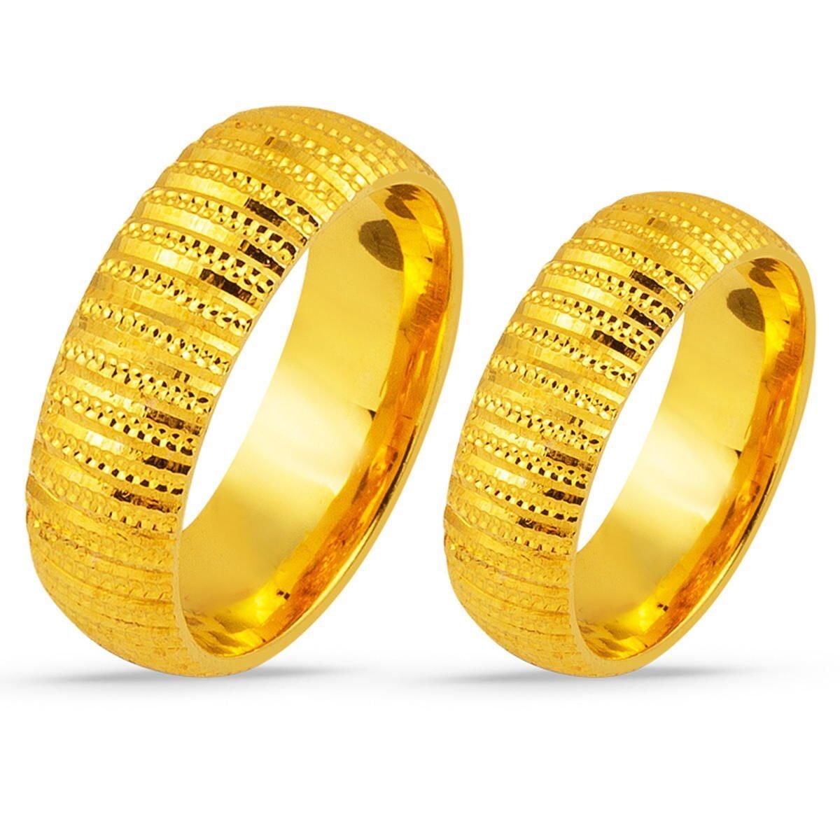22K Yellow Gold Milgrain Wedding Band Set
