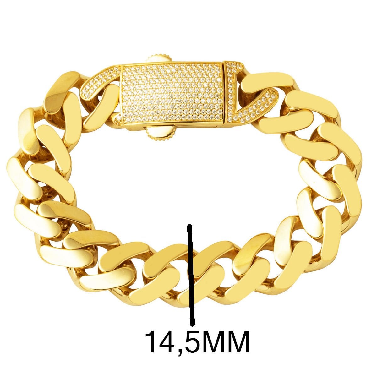 14K Yellow Gold Thick Curb Cubic Zirconia Buckle Bracelet