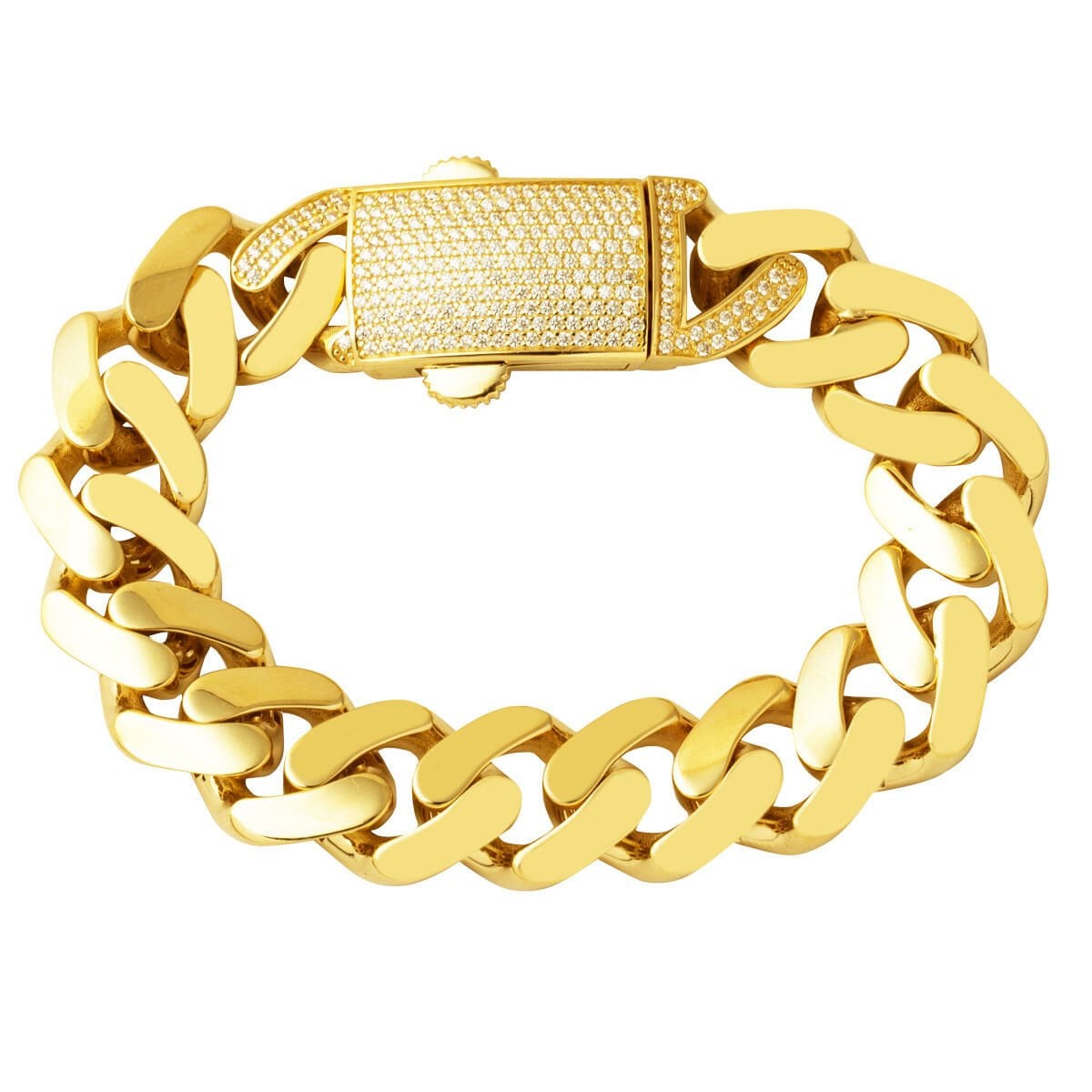 14K Yellow Gold Thick Curb Cubic Zirconia Buckle Bracelet