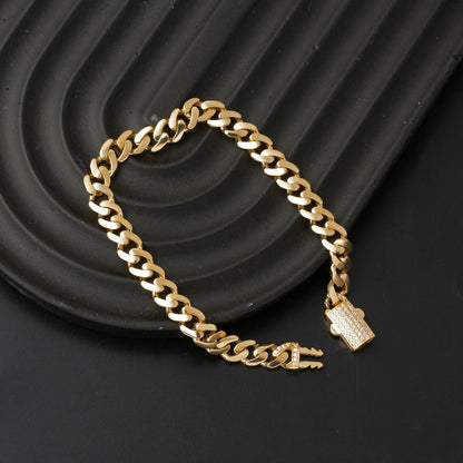14K Yellow Gold Buckle Curb Cubic Zirconia Bracelet