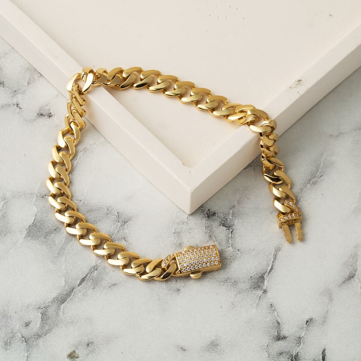 14K Yellow Gold Buckle Curb Cubic Zirconia Bracelet