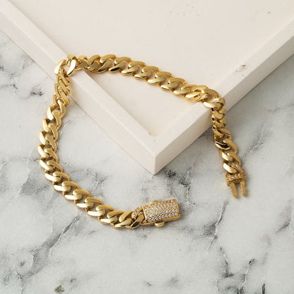 14K Yellow Gold Buckle Curb Cubic Zirconia Bracelet