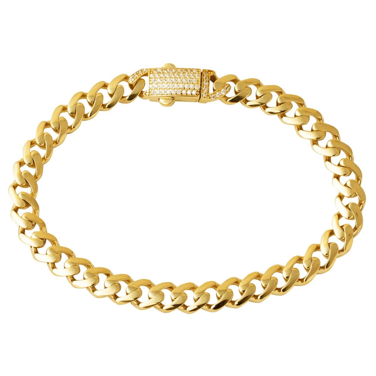 14K Yellow Gold Buckle Curb Cubic Zirconia Bracelet