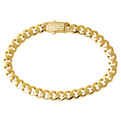 14K Yellow Gold Buckle Curb Cubic Zirconia Bracelet