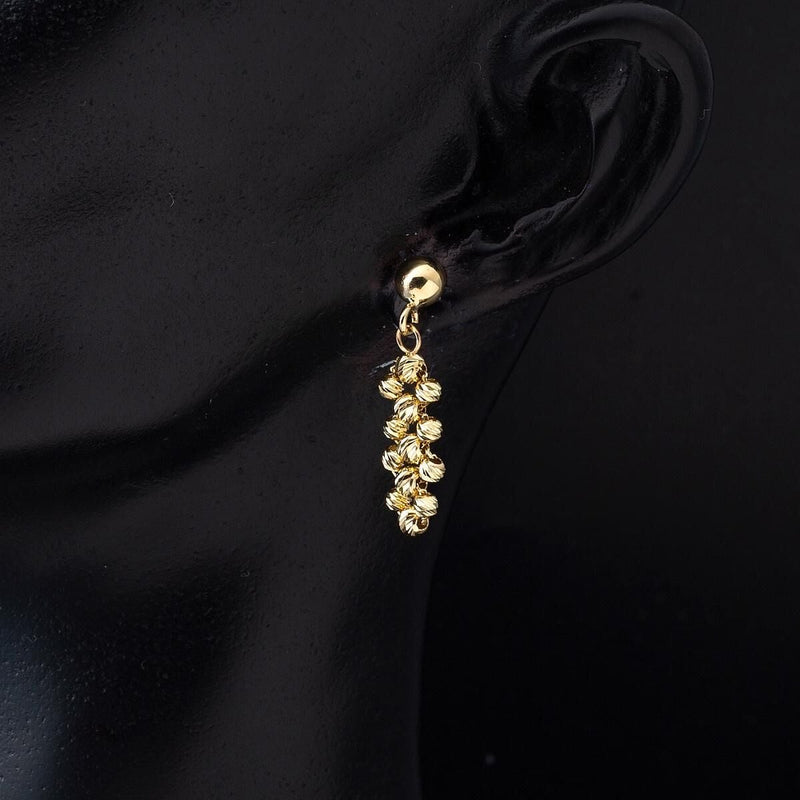 14K Yellow Gold Ball Adorned Dangle Earrings