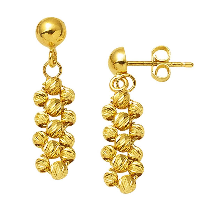 14K Yellow Gold Ball Adorned Dangle Earrings