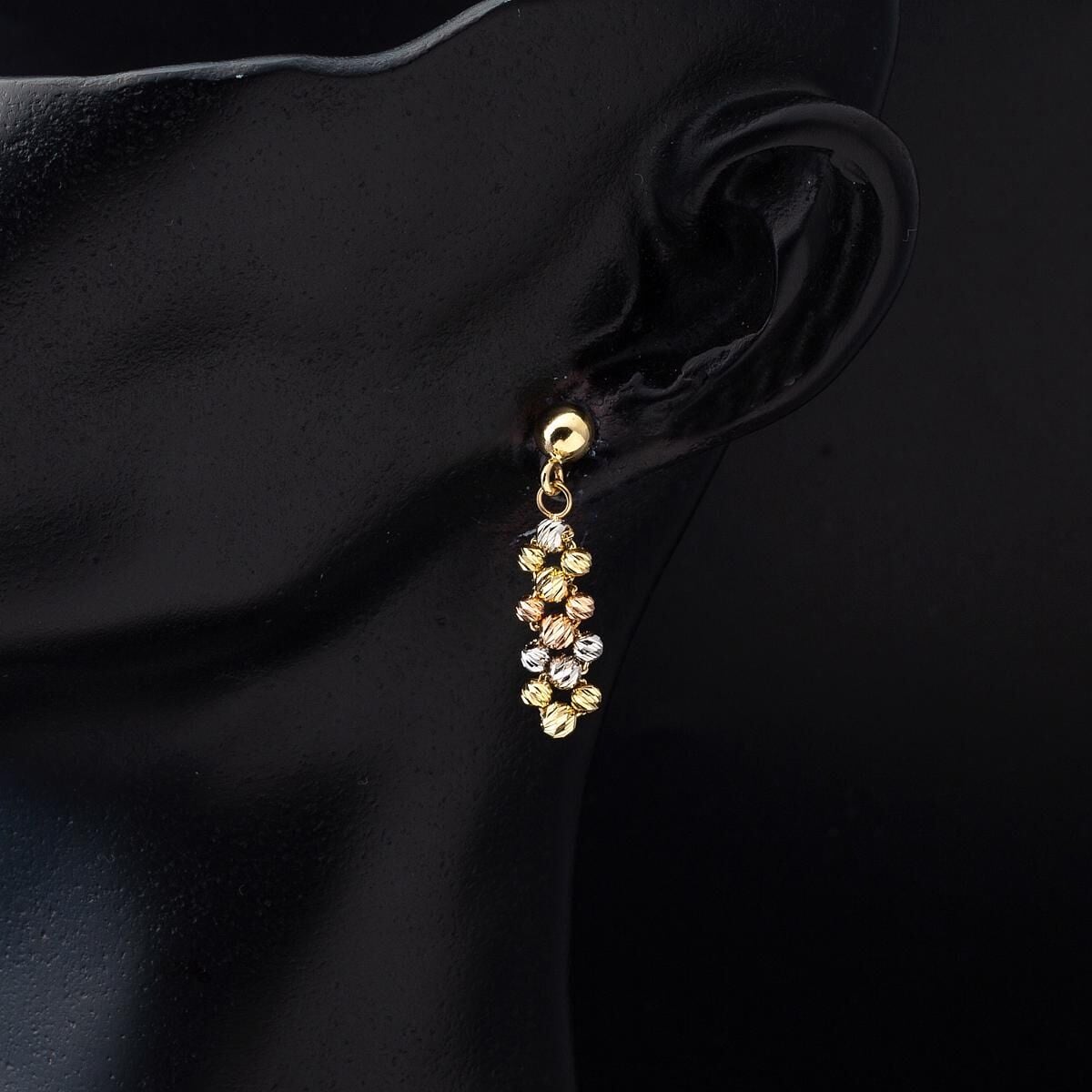 14K Yellow Gold Ball Adorned Drop Earrings