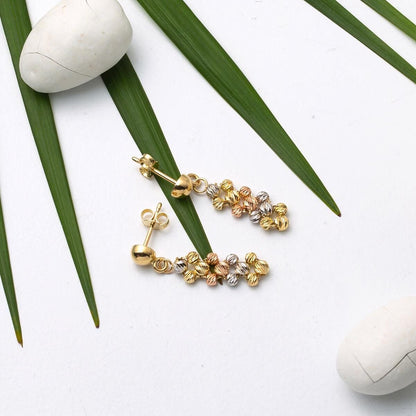 14K Yellow Gold Ball Adorned Drop Earrings