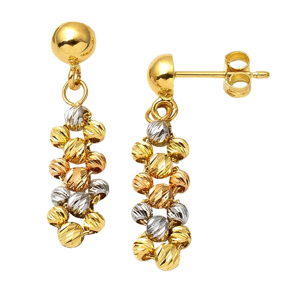 14K Yellow Gold Ball Adorned Drop Earrings