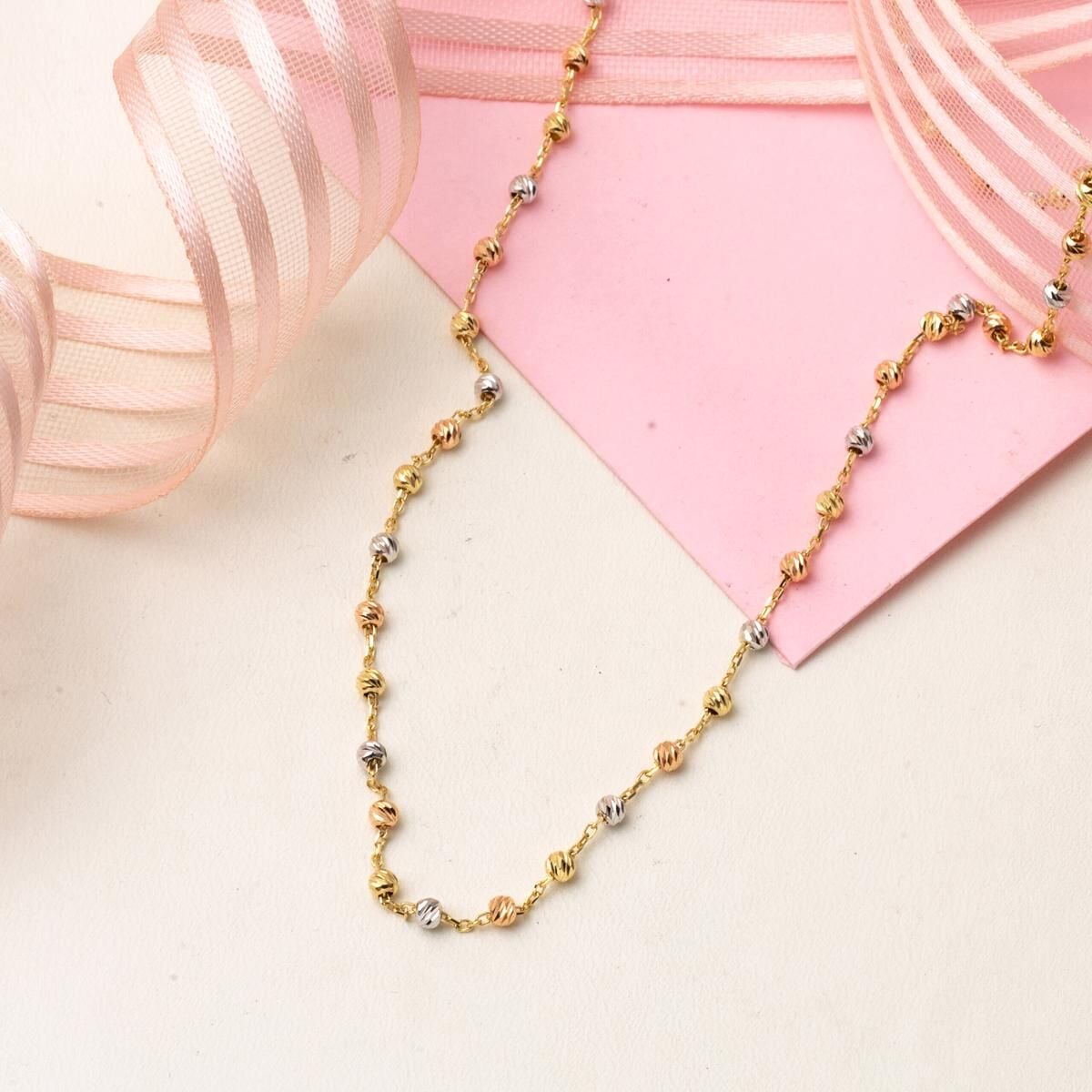 14K Yellow Gold Ball Adorned Chain Necklace