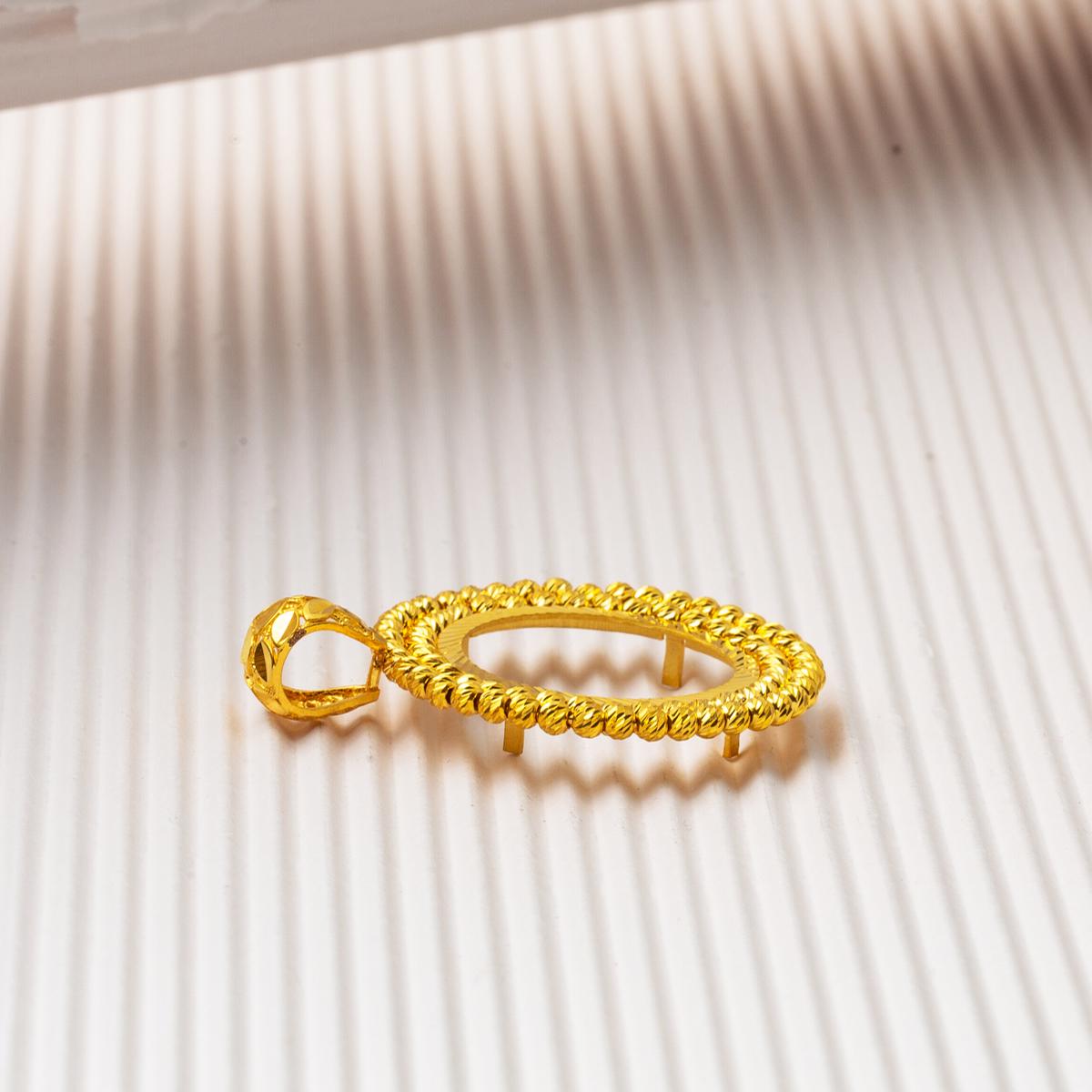 14K Yellow Gold Ball Adorned Half Coin Pendant