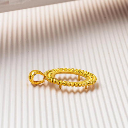 14K Yellow Gold Ball Adorned Half Coin Pendant