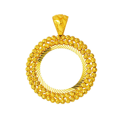 14K Yellow Gold Ball Adorned Half Coin Pendant